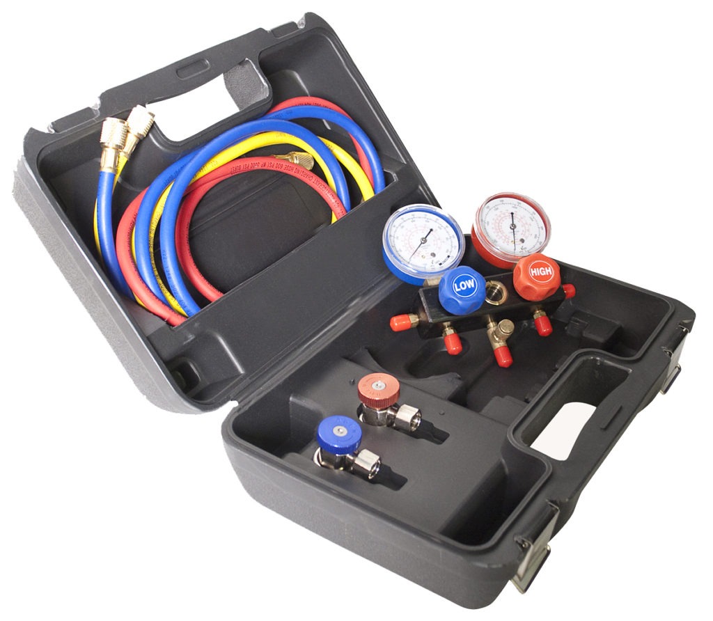 6785 R134a Aluminum Manifold Gauge Set and Tool Assortment FJC Inc
