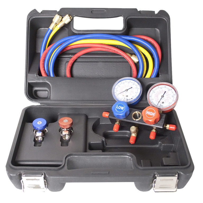 6785 R134a Aluminum Manifold Gauge Set and Tool Assortment FJC Inc