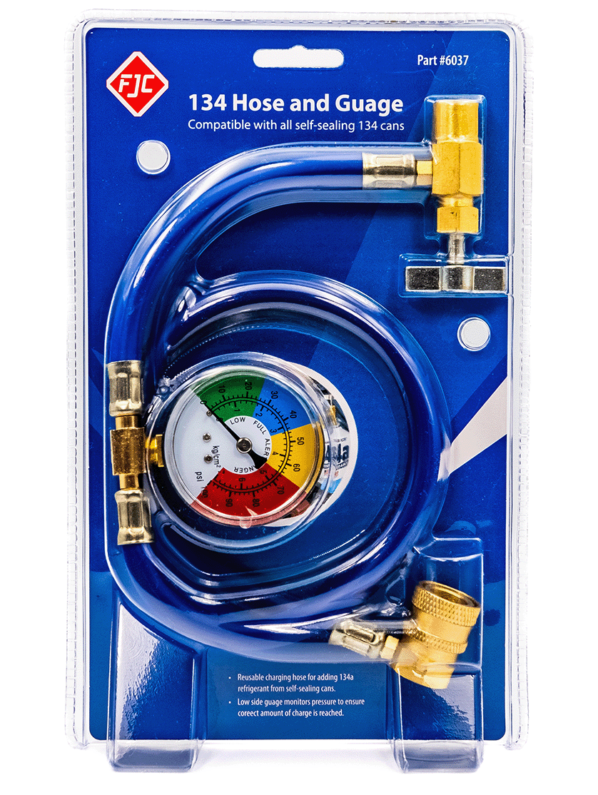 6037 R-134a U-Charge Hose and Gauge for Self-sealing Valve Cans – FJC