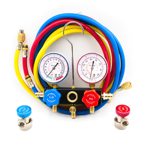 6766 R-134a Aluminum Manifold with 72″ Hoses and Manual Couplers