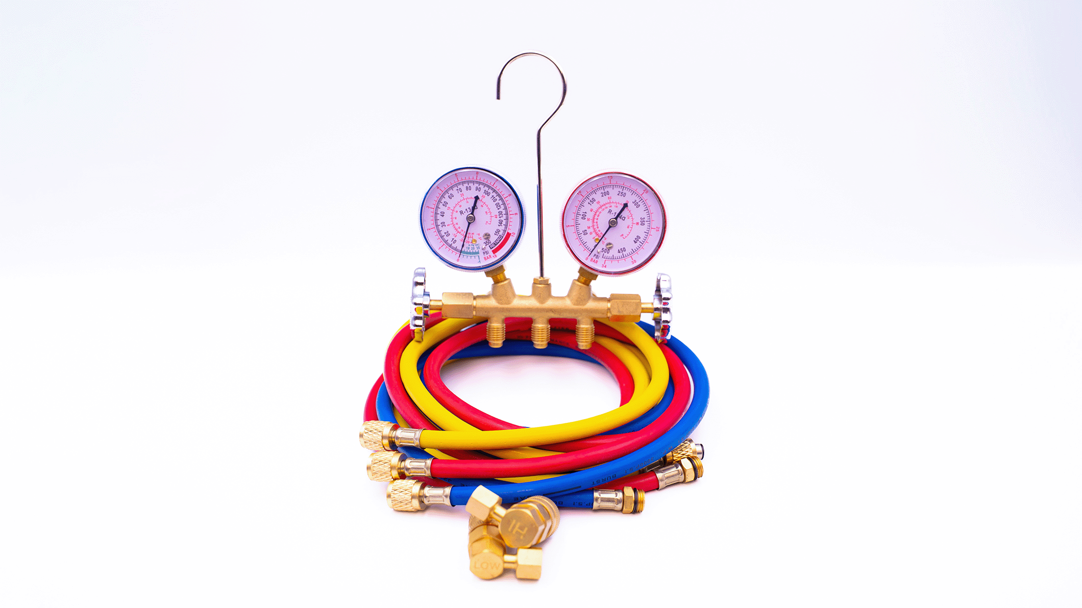 6715B R-134a Brass Manifold with 72 Hoses Quick Couplers White Box